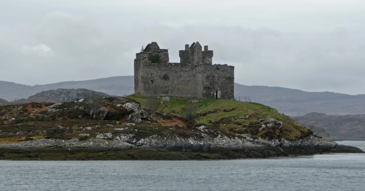 Castle Tioram, a ruined Highland castle on a tidal island near Ardnamurchan, linked to the region's Norse heritage